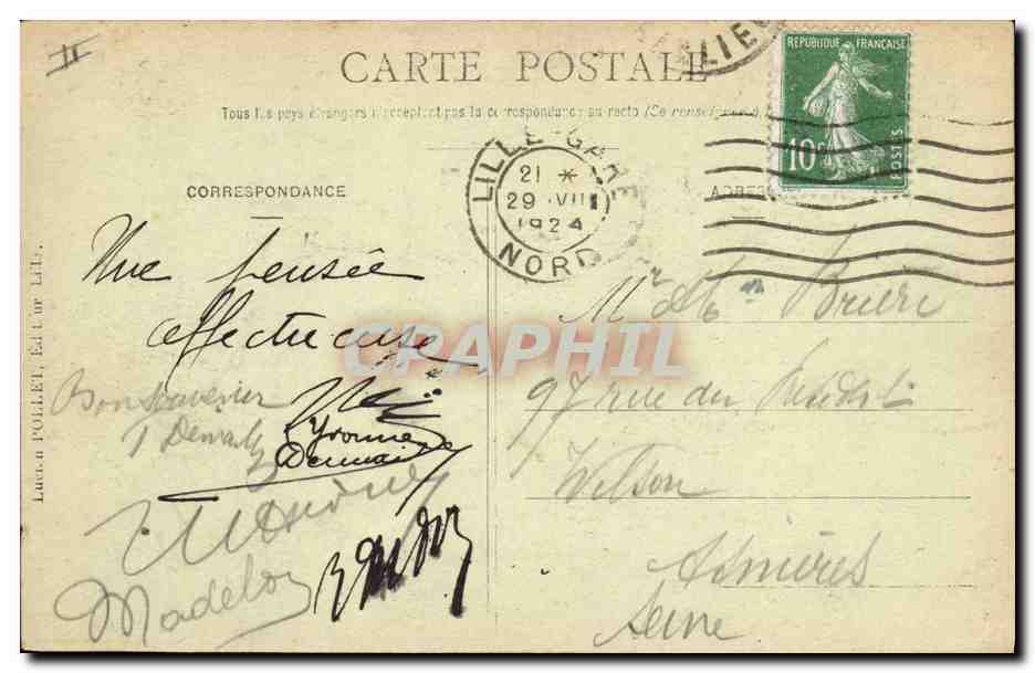 CPA Cheval Chevaux Hippisme Lille L'Ecole d'equitation et General Negrier — Verso