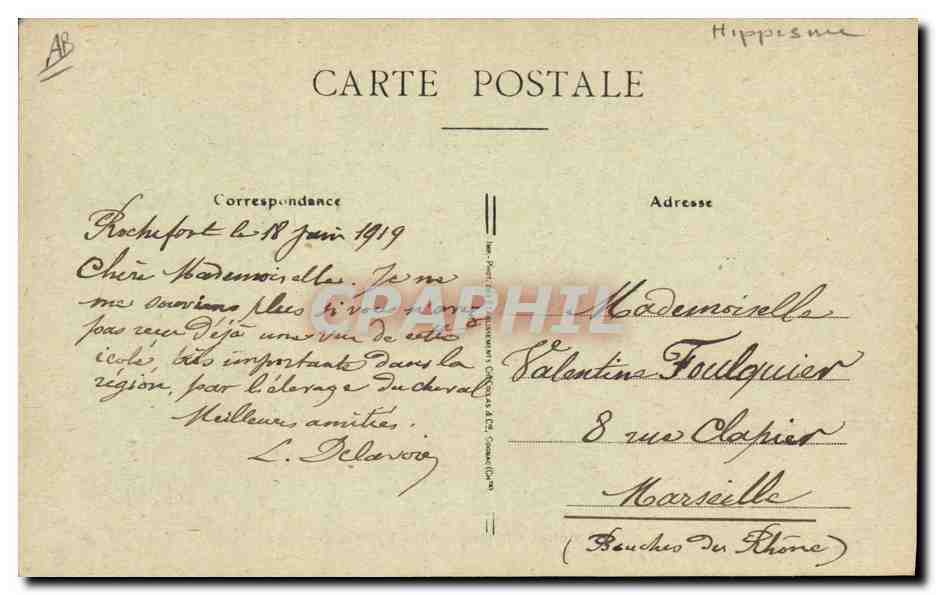 Rochefort-sur-Mer — L'École de Dressage — Collection Ch. Gambiasi — Verso