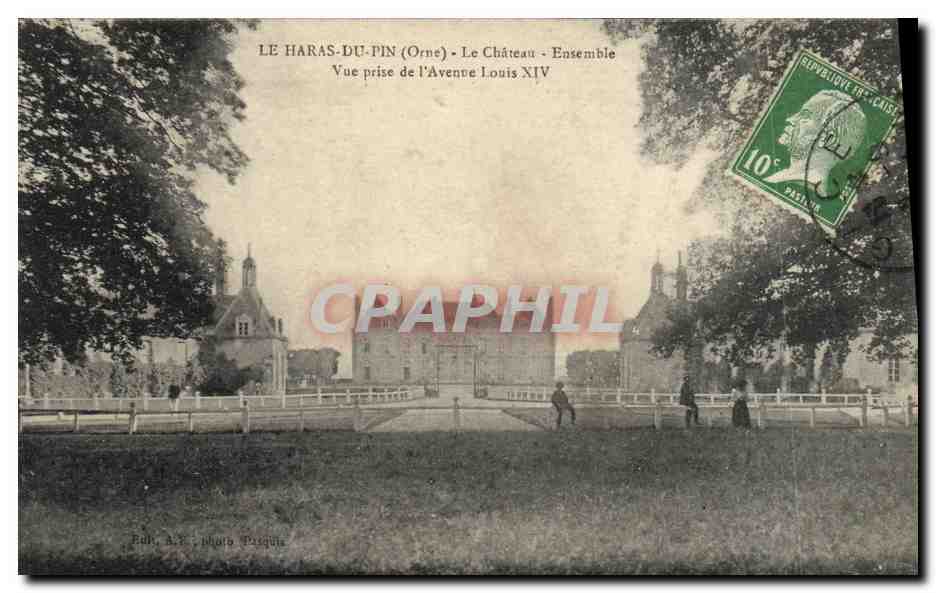 CPA Cheval Chevaux Hippisme Le Haras du Pin Le chateau Ensemble Vue prise de l'avenue Louis XIV