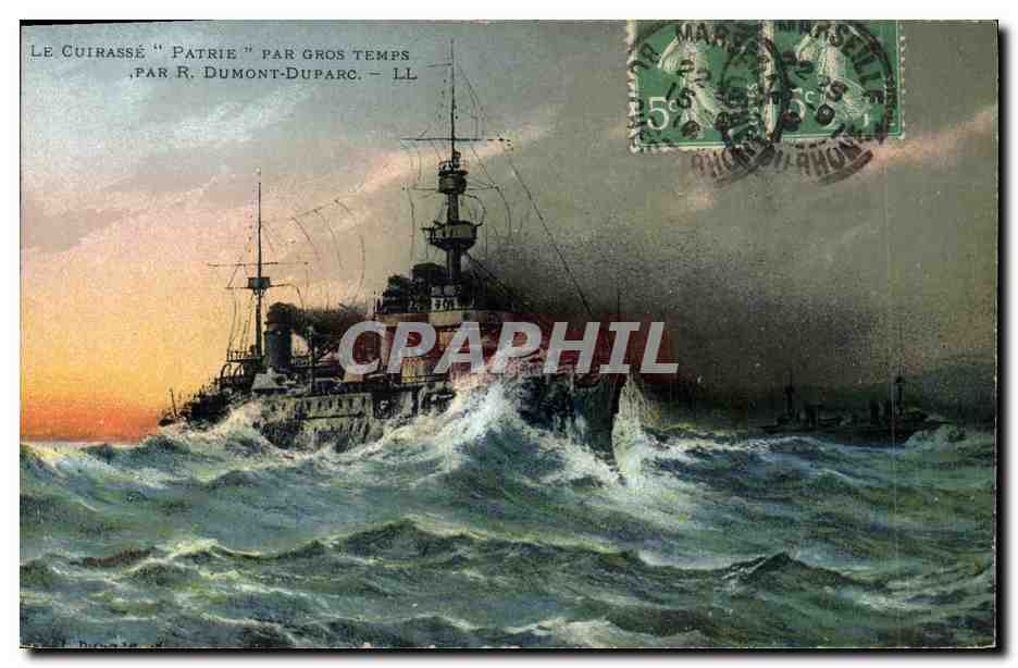 CPA Bateau de Guerre Le cuirasse Patrie par gros temps Dumont Duparc