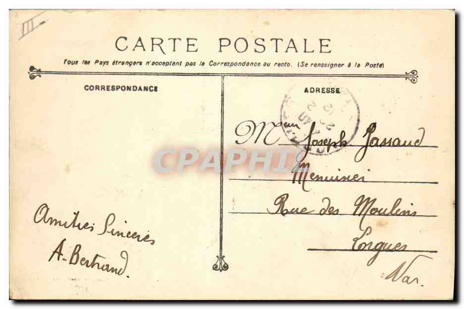 Buque de guerra francés — 73 PATRIE — Acorazado con torretas — Fotógrafo Marius Bar — Toulón — Reverso