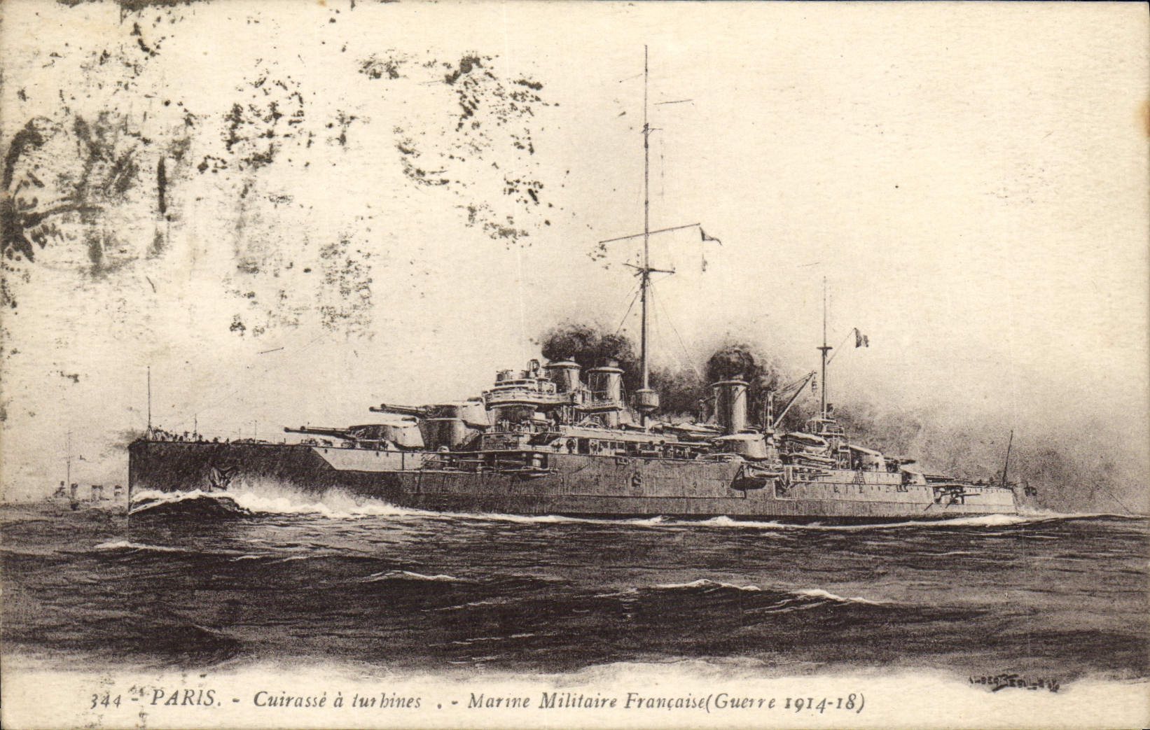 CPA Bateau de Guerre Paris Cuirasse a turbines 