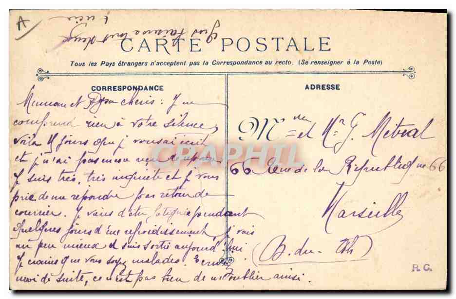 Croiseur de la Marine Militaire Française — PATRIE — Marius BAR, phot. Toulon — Verso
