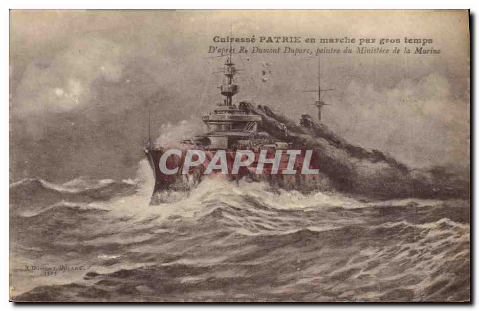 CPA Bateau de Guerre Cuirasse Patrie en marche par gros temps