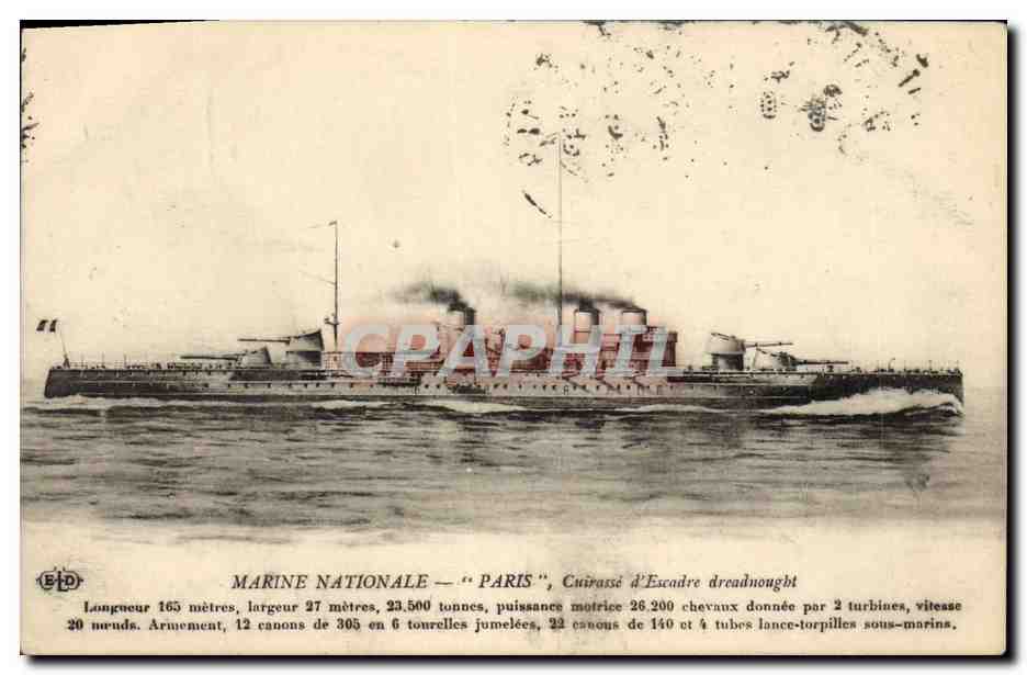 CPA Bateau de Guerre Paris Cuirasse d'escadre Dreadnought