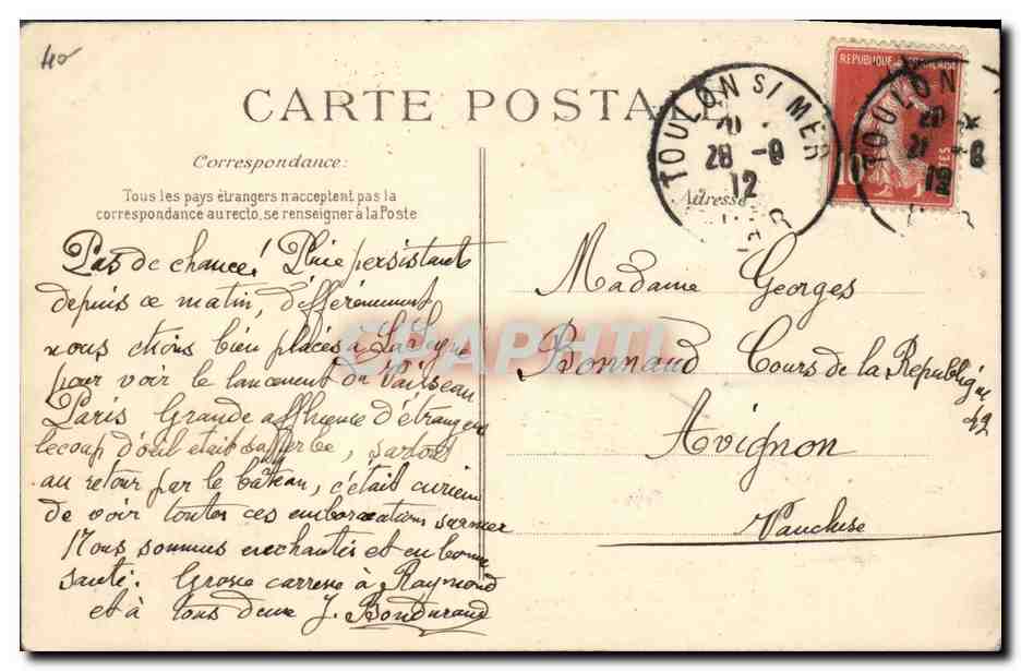 CPA Bateau de Guerre Paris Cuirasse d'escadre Dreadnought — Verso