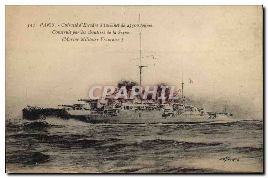CPA Bateau de Guerre Paris Cuirasse d'escadre Construit par les chantiers de la Seyne
