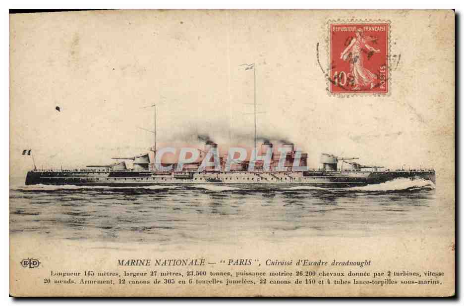 CPA Bateau de Guerre Paris Cuirasse d'escadre Dreadnought