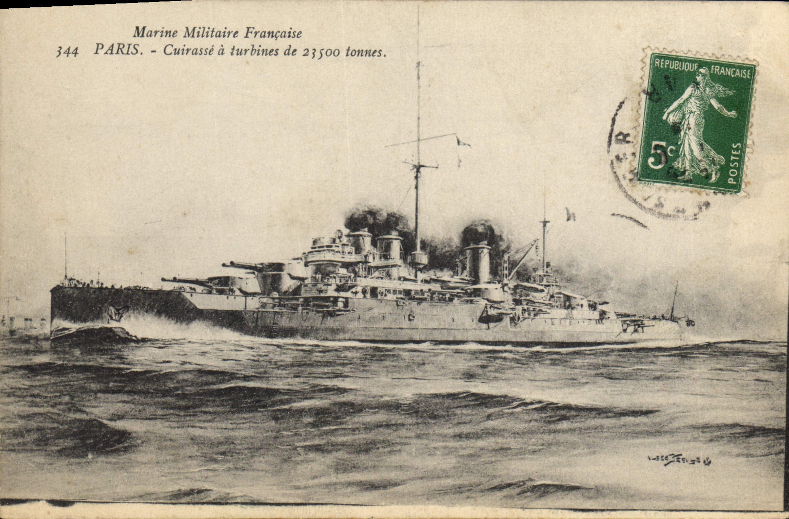CPA Bateau de Guerre Paris Cuirasse a turbines