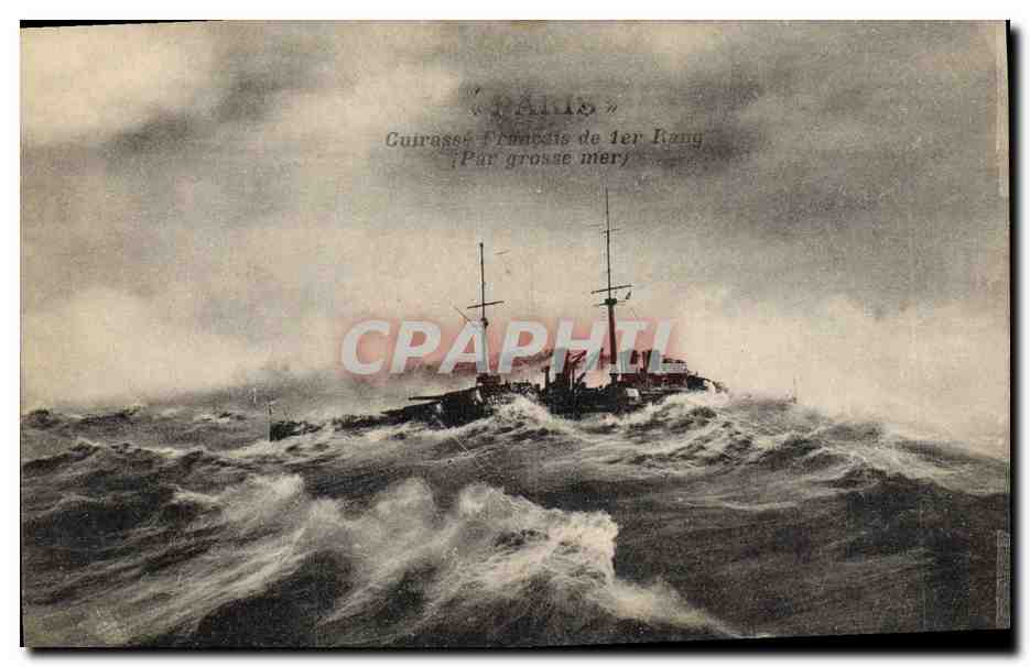 CPA Bateau de Guerre Paris Cuirasse Francais de 1er rang par grosse mer