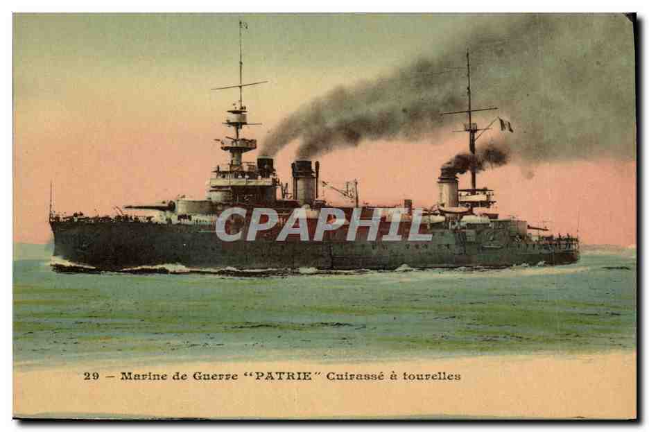 Marine de Guerre "PATRIE" — Cuirassé à tourelles — Éditeur Laugier, Toulon