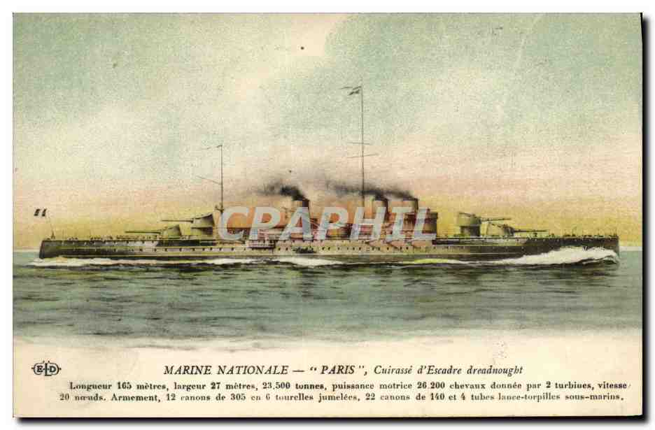 CPA Bateau de Guerre Paris Cuirasse d'escadre Dreadnought