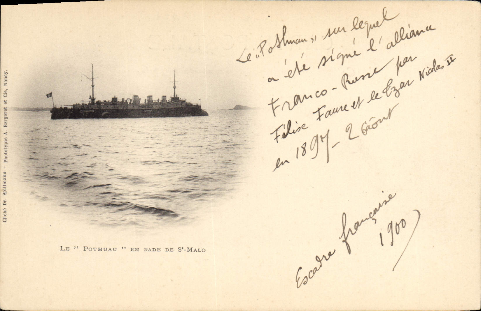 Le "Pothuau" en rade de St-Malo — Phototypie A. Bergard et Cie, Nancy — n° de série non visible