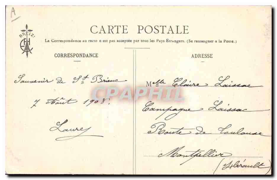 CPA Folklore Bonnet Briochin  — Verso