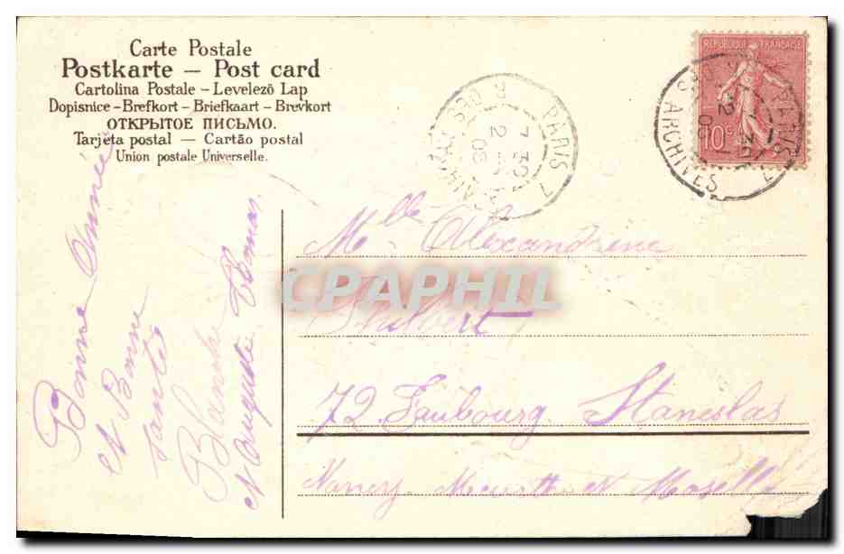 CPA Fantaisie Fleurs Pantoufle Enfants Horloge  — Rückseite