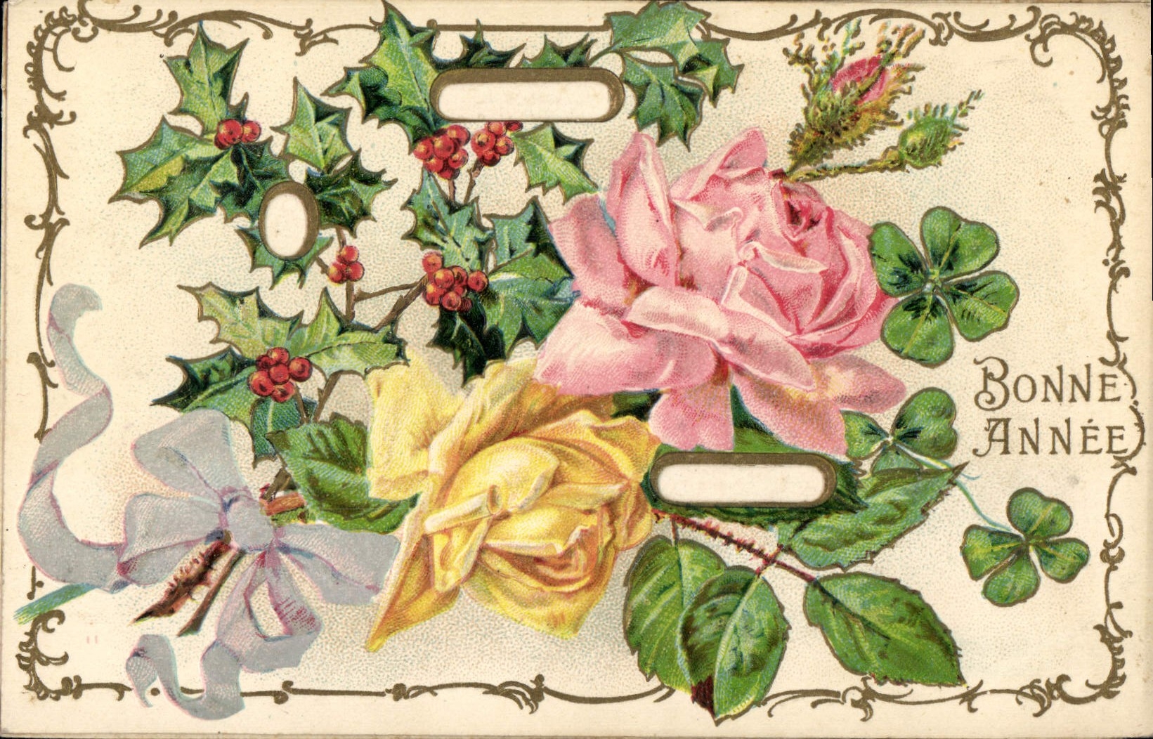Fleurs et houx — Bonne Année — R.F. Éditeurs, Paris 5