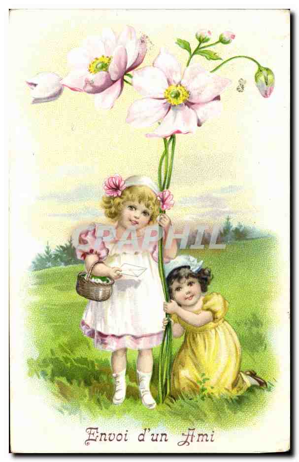 CPA Fantaisie Fleurs Enfants Envoi d'un ami 