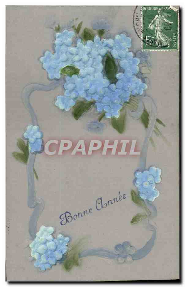 Bouquet de fleurs bleues — Bonne Année — éditeur non visible