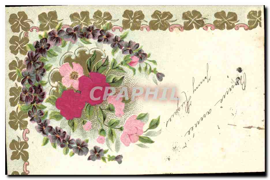 Fleurs roses et violettes — décor floral — éditeur inconnu