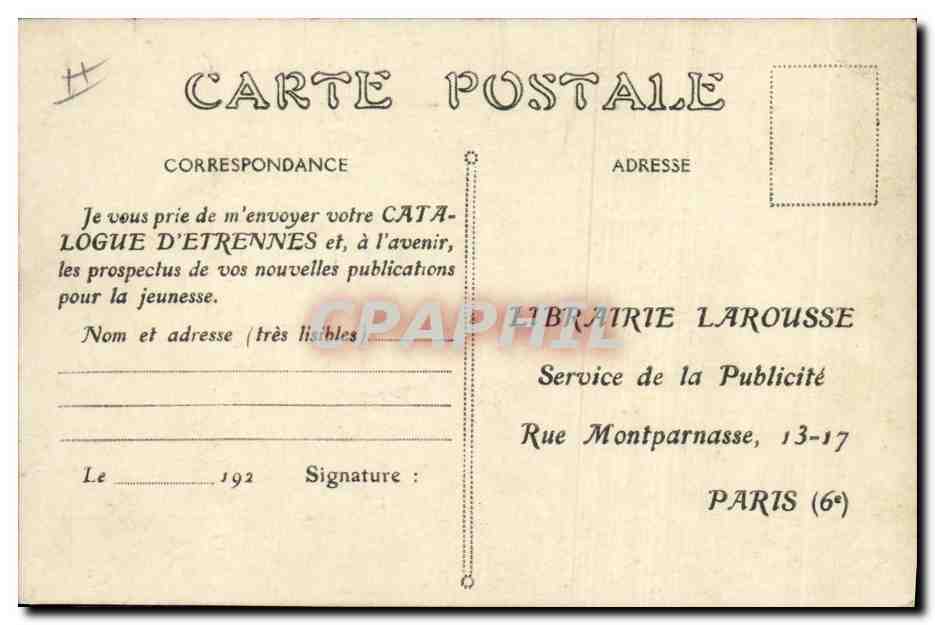 CPA Fantaisie Illustrateur Enfants La Maison du diable Conte de l'age heureux Larousse  — Rückseite
