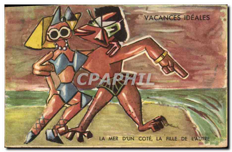 CPA Fantaisie Illustrateur Vacances ideales La mer d'un cote la fille de l'autre 