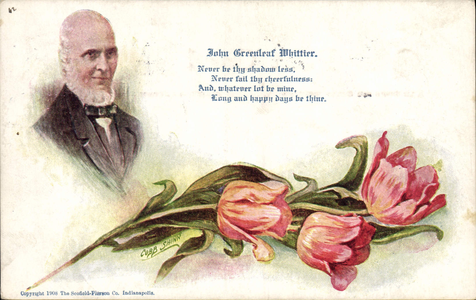 John Greenleaf Whittier — poème et tulipes — The Scofield-Pierson Co. Indianapolis, 1908