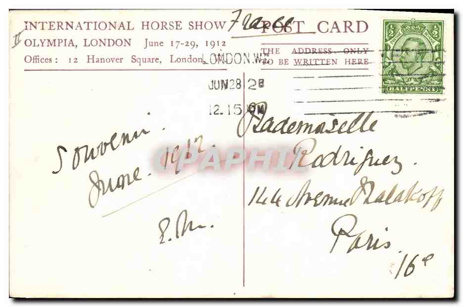 International Horse Show — Olympia, London — Offices: 12 Hanover Square, London, W. — Reverso