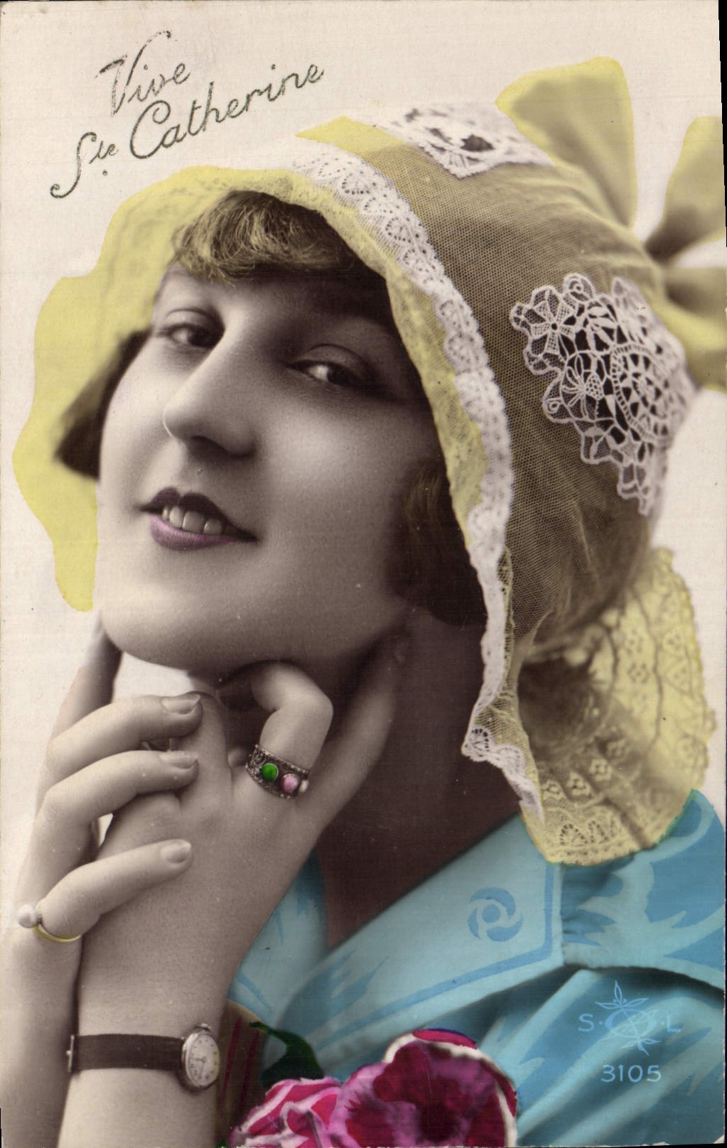 CPA Fantaisie Femme Bonnet Ste Catherine