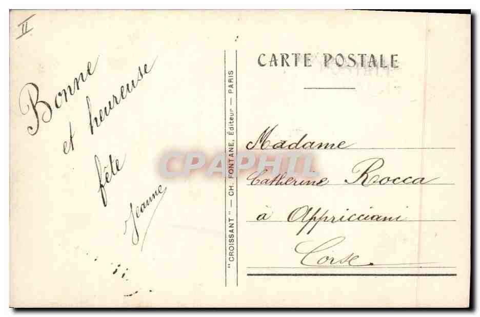 Femme en robe colorée avec fleurs — éditeur Croissant, n° 3166 — Verso