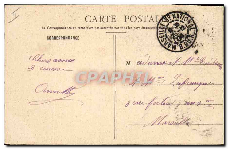 Frau, die Seifenblasen bläst — Frohe Neujahr 1905 — Fotograf A. Brugère & Cie, Nantes — Rückseite