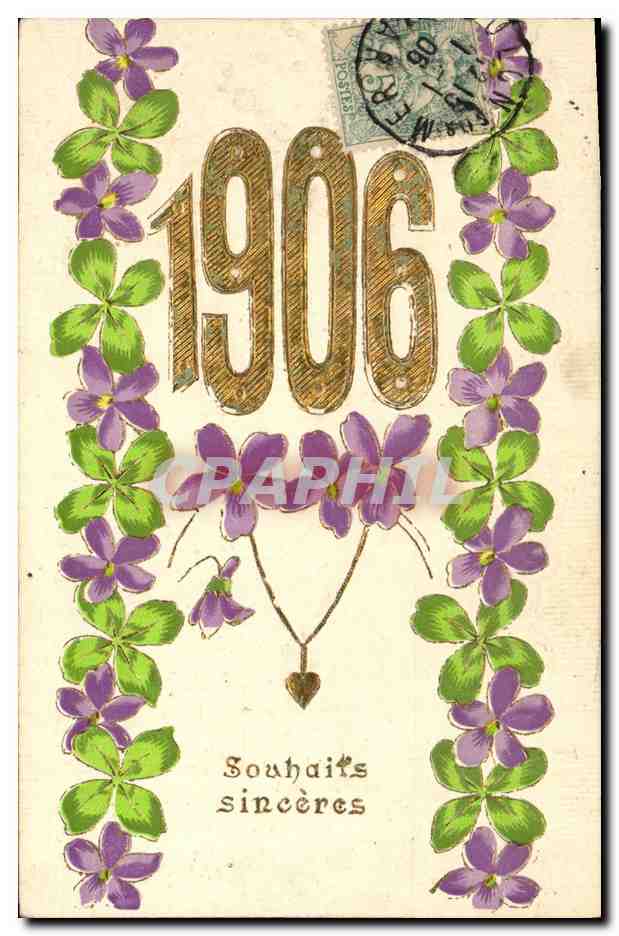 Carte postale de violets — 1906 — G. B. Paris