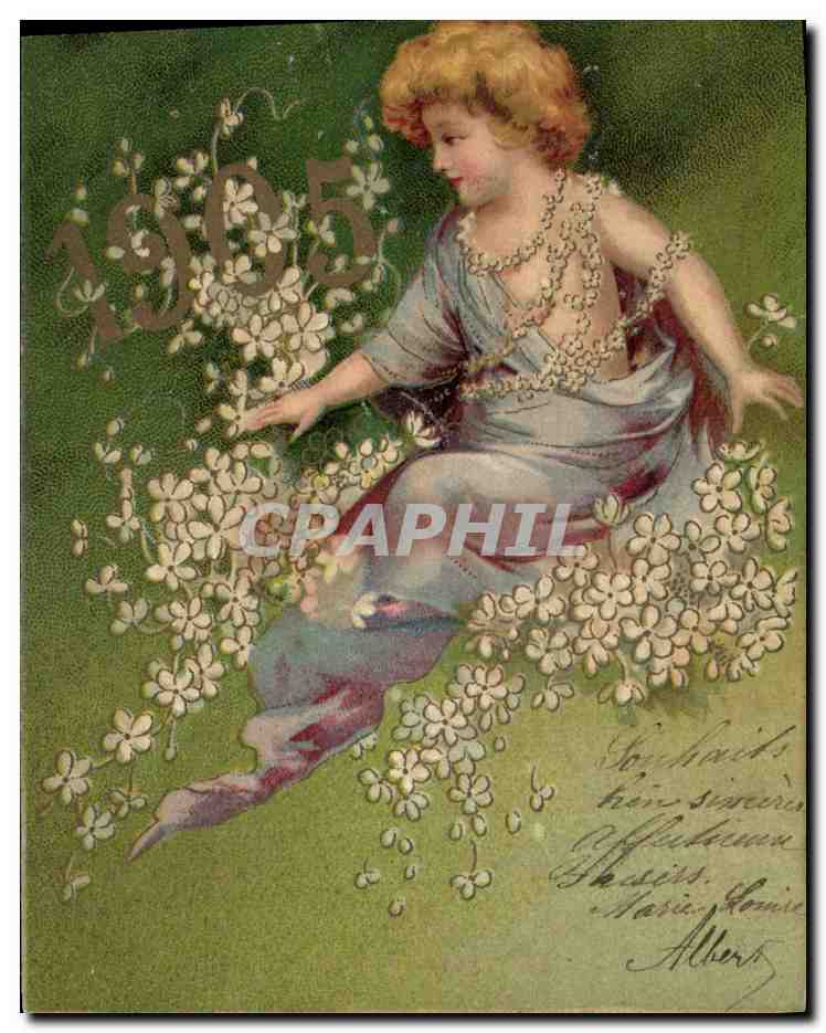 Fille dans un jardin de fleurs — année 1905 — éditeur non identifié