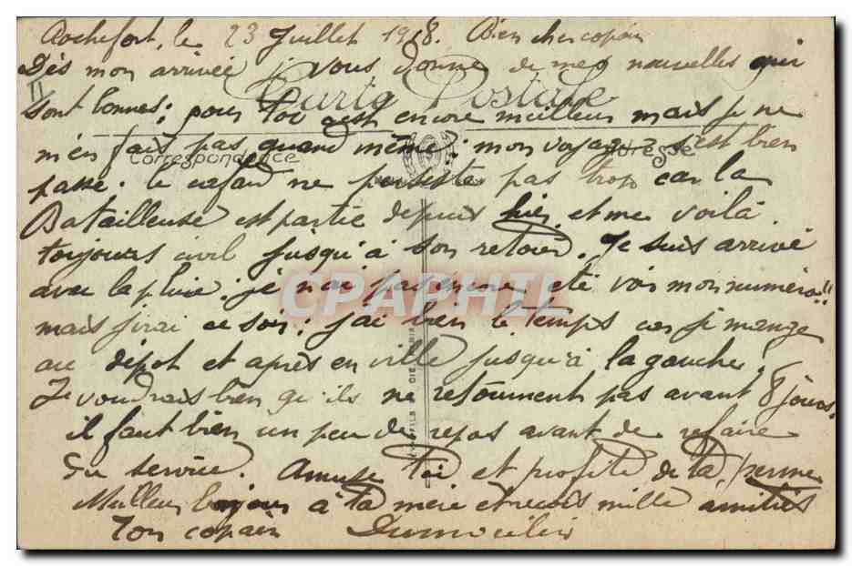 CPA Bateau de Guerre Le cuirasse Patrie par gros temps — Verso