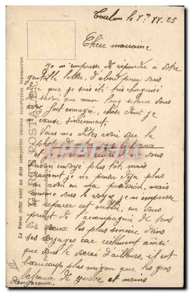 Cuirassé à turbines « PROVENCE » — Marine Militaire Française — n°502 — Verso