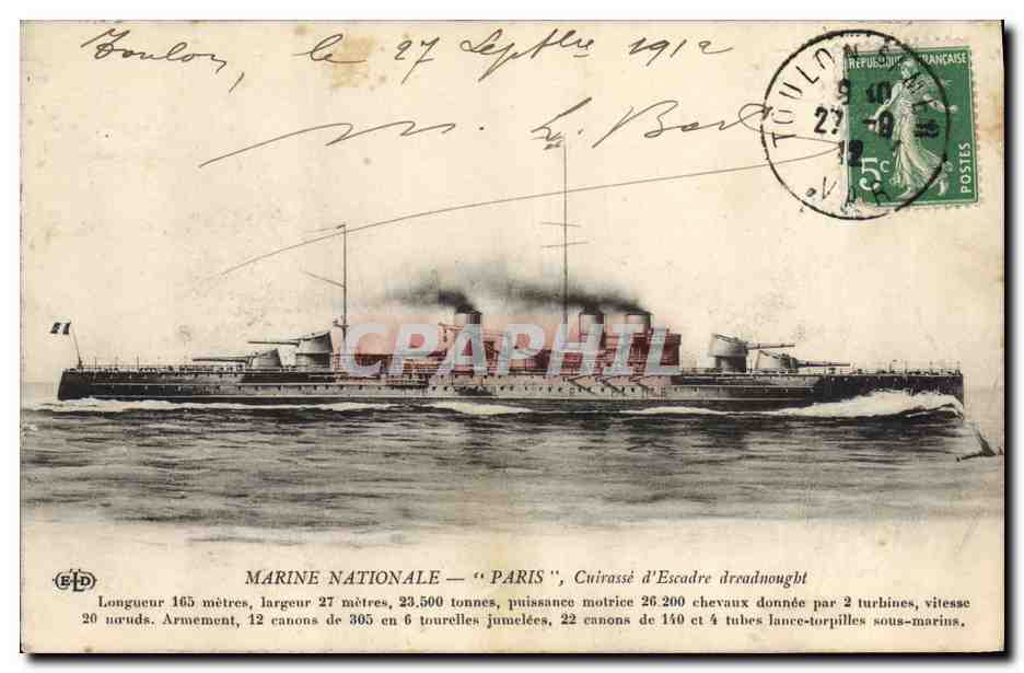 Marine Nationale — "Paris" — Cuirassé d'Escadre dreadnought — Éditeur E.P.D.