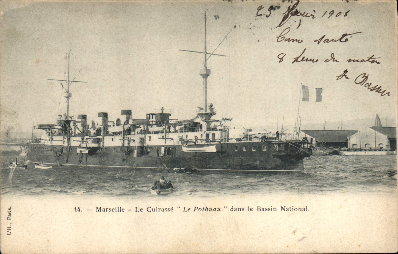 Marseille — Le Cuirassé "Le Pothuau" dans le Bassin National — L'H. Paris, n°14