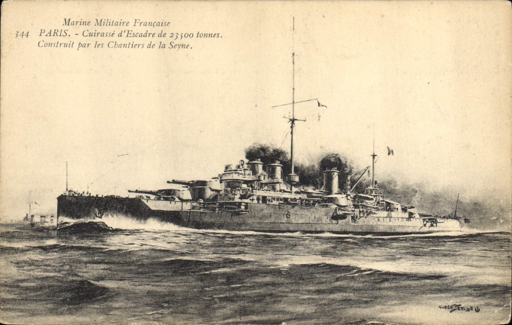Cuirassé PARIS — Marine Militaire Française — Éditeur Albert Zéroual, n° 344