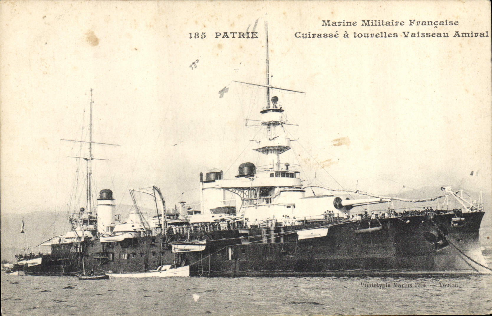 Cuirassé à tourelles Patrie — Marine Militaire Française — Phototypie Marius Bar, Toulon