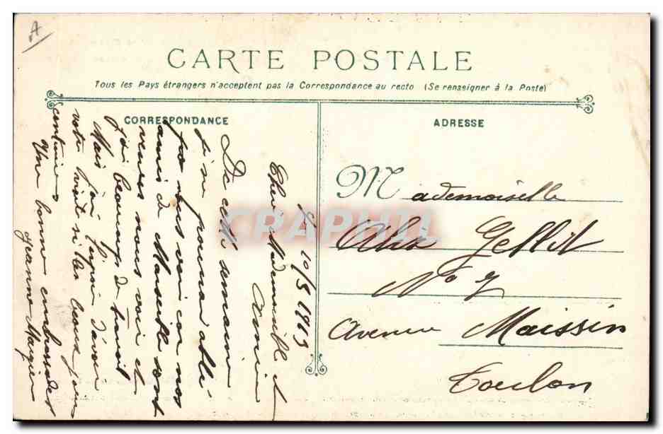 Cuirassé à tourelles Patrie — Marine Militaire Française — Phototypie Marius Bar, Toulon — Verso