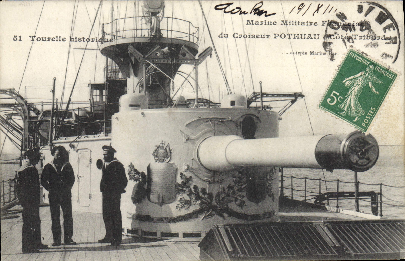 Tourelle historique — Croiseur POTHUAU — Marine Militaire Française — éditeur Marius Bar