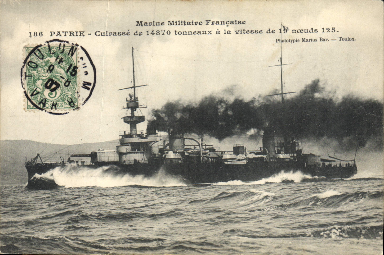 Cuirassé Patrie — Marine Militaire Française — Phototypie Marius Bar — Toulon
