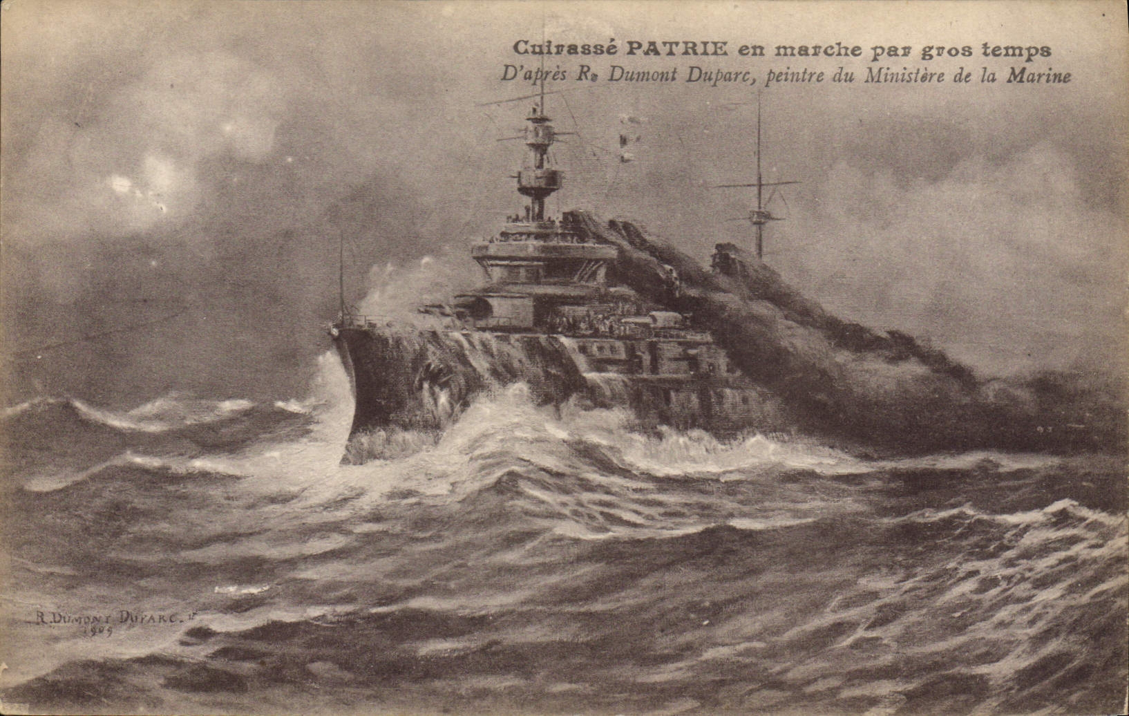 Cultrassé PATRIE en marche par gros temps — D'après R. Dumont Duparc, peintre du Ministère de la Marine — R. Dumont Duparc, 1909