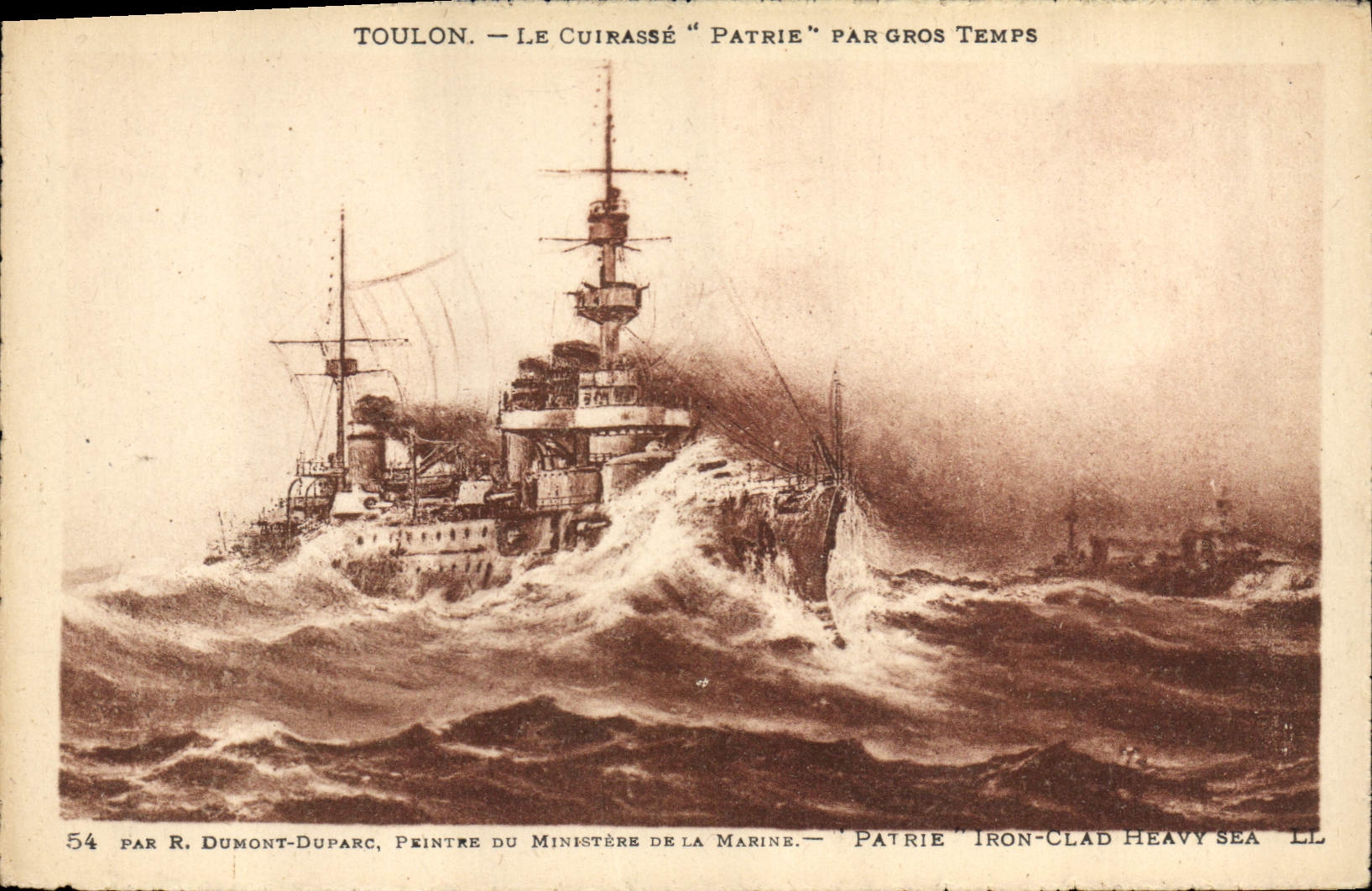 CPA Bateau de Guerre Toulon Le cuirasse Patrie par gros temps
