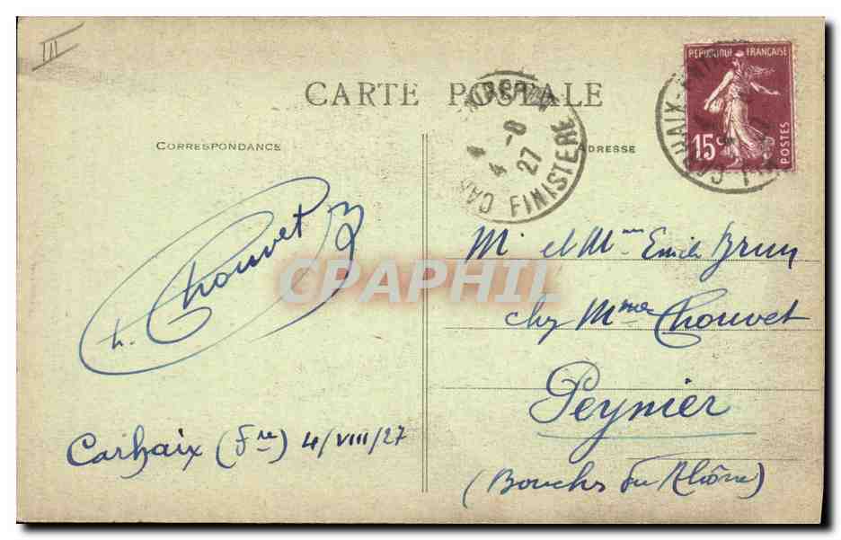 CPA Folklore Coiffe de Carhaix  — Verso