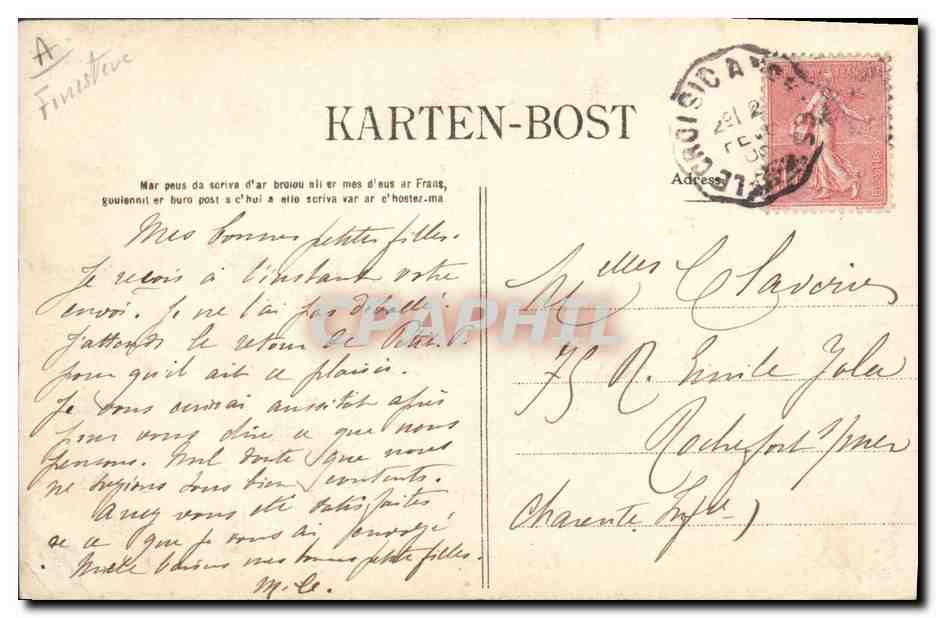 CPA Folklore Jeune fille de Bannelec  — Verso