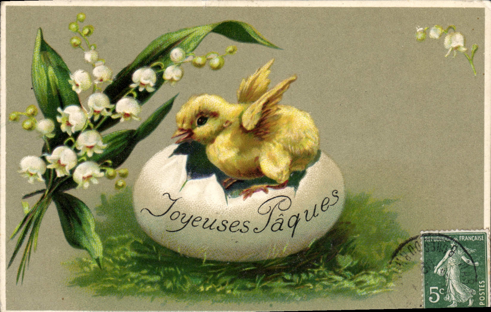 CPA Fantaisie Fleurs Poussin Muguet