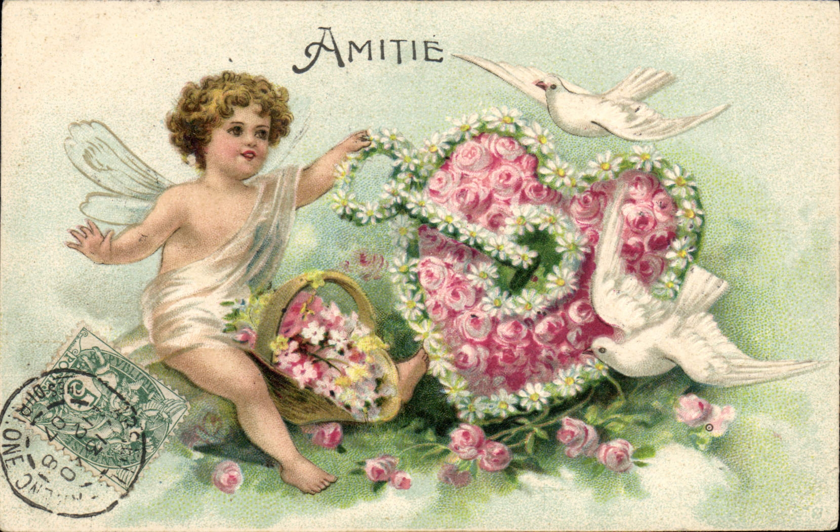 CPA Fantaisie Fleurs Ange Colombes
