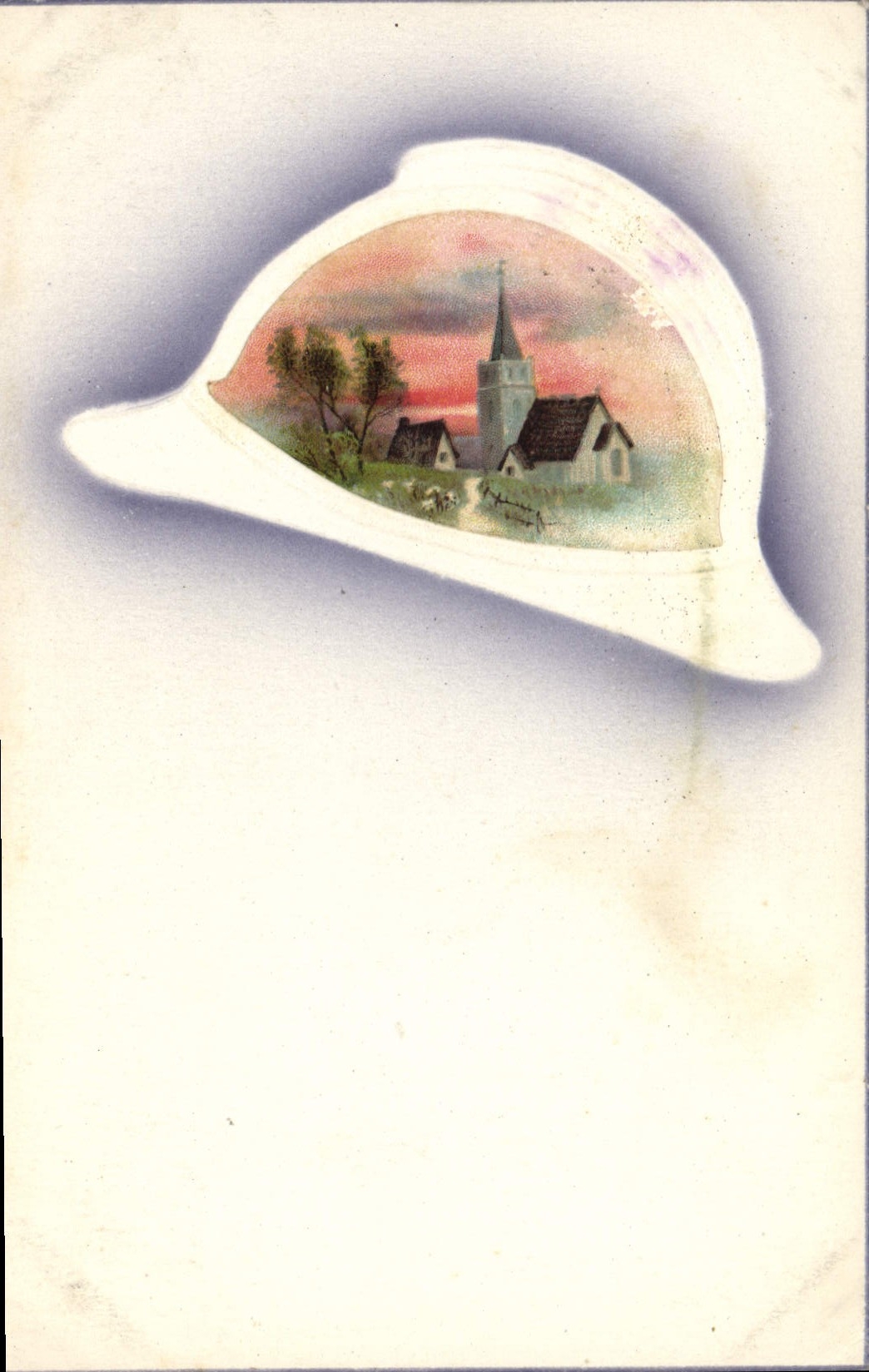 CPA Fantaisie Casque Militaria Paysage 