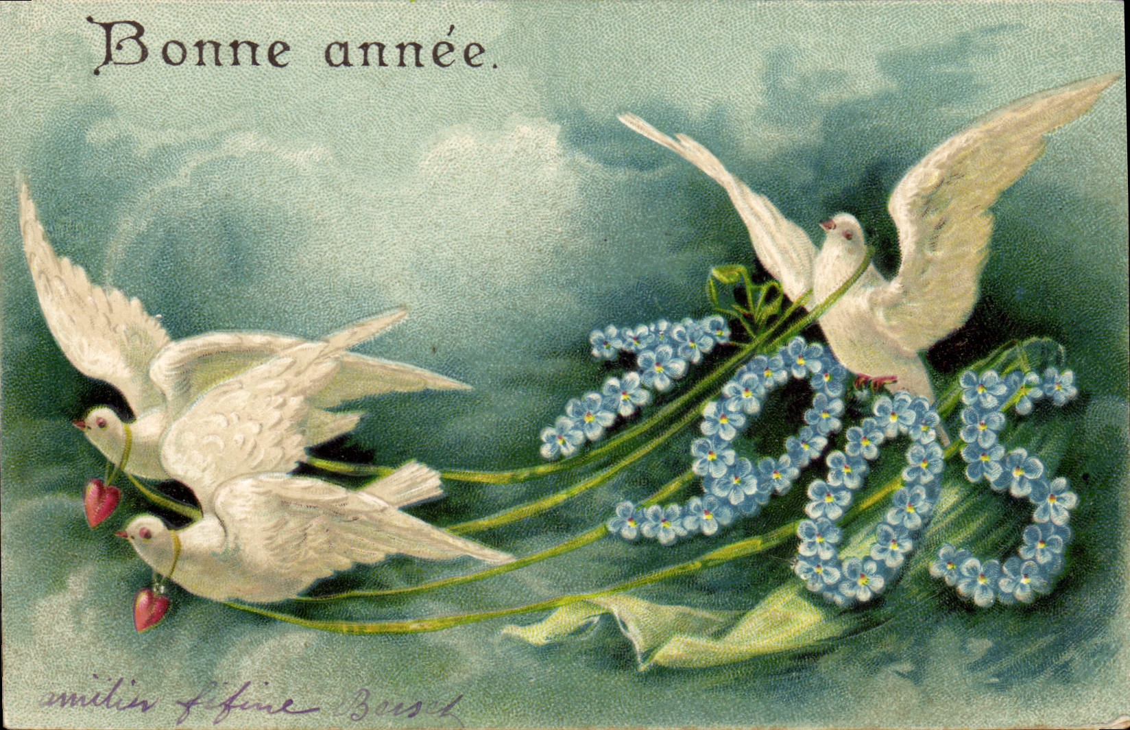 Deux colombes et fleurs — 1900 — éditeur Bousset