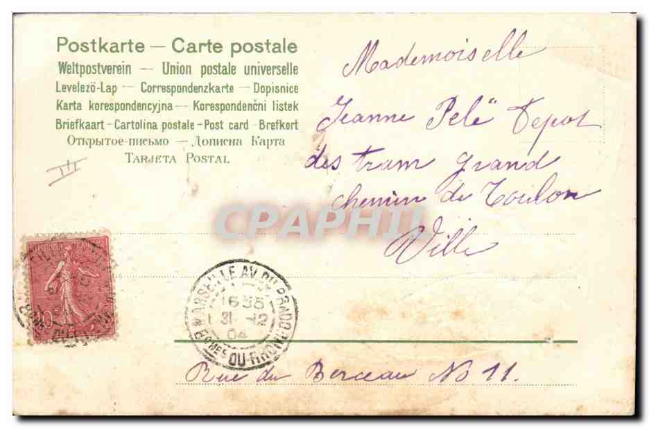 Deux colombes et fleurs — 1900 — éditeur Bousset — Rückseite